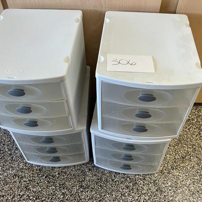 (4) 3 Drawer Clear Storage Containers