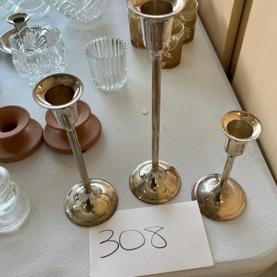 3 Glasss Gold Taper Candle Holders