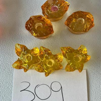 6 Candle Holders (3 Leaf & 3 Yellow/Orange Colored)