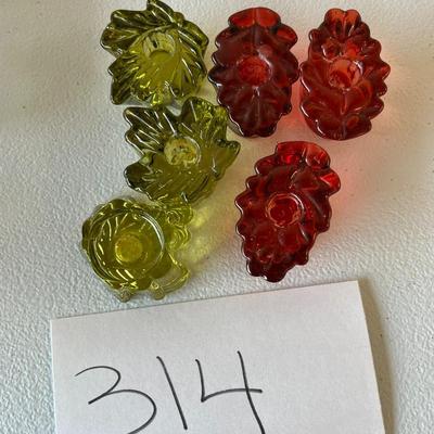 (6) 3 Red & 3 Green Leaf Candle Holders
