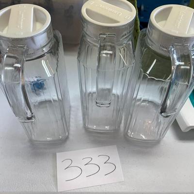 3 Luminare Glass Pitchers W/Lids
