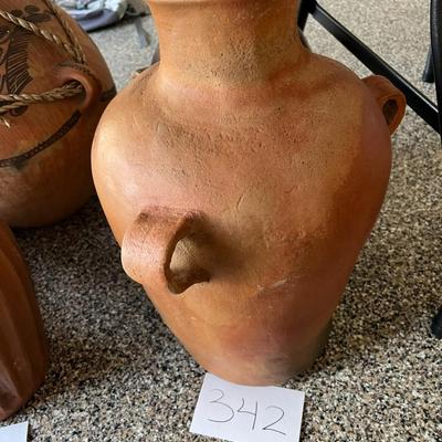 Brown Clay Vase W/Handles Made In Mexico