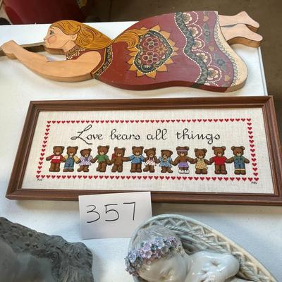 "Love Bears All Things" Handstitched Hearts & Bears Wall Decor