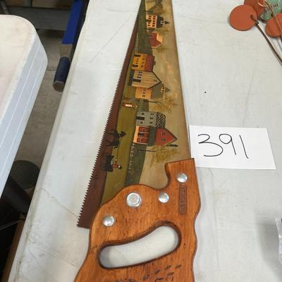 Hand Painted Farm House Scene On Stanley Saw