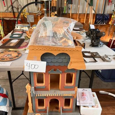 Wood Doll House W/Doll, Furniture & Accessories