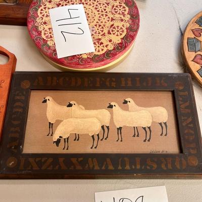 Sheep Painting W/Alphabet On Frame