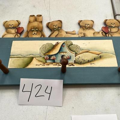 Hand Painted Teddy Bear, Blue Coat Hook