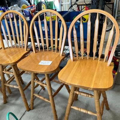 3 Wood Swivel Bar Stools W/Backing