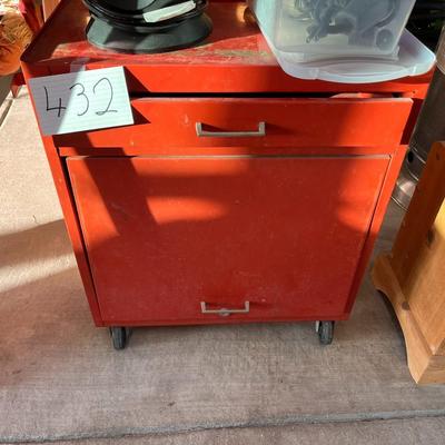 Red 2 Drawer Metal Tool Box On Wheels