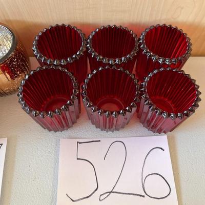 6 Red Glass Votive Candle Holders