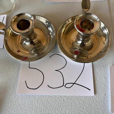 2 Silver Taper Candle Holders W/Handles