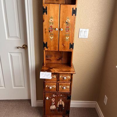 7 Drawer Folk Art Wood Cabinet W/Flowers 