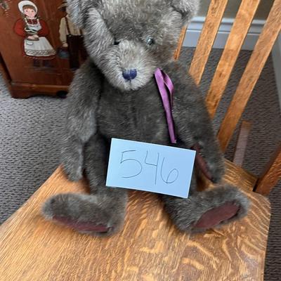 Gray Teddy Bear W/Pink Ribbon