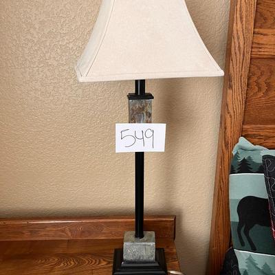 Marble Stone Pieces Table Top Lamp W/White Lamp Shade
