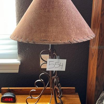 Steel Table Top Lamp W/Suede Leather Lamp Shade
