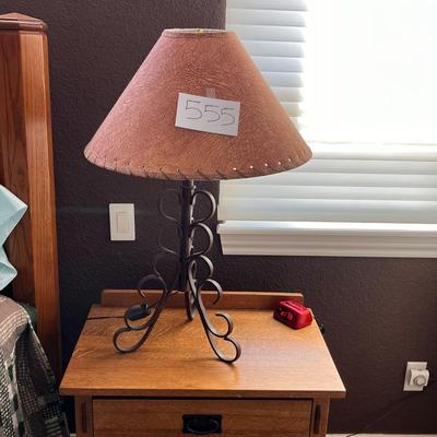 Steel Table Top Lamp W/Suede Leather Lamp Shade