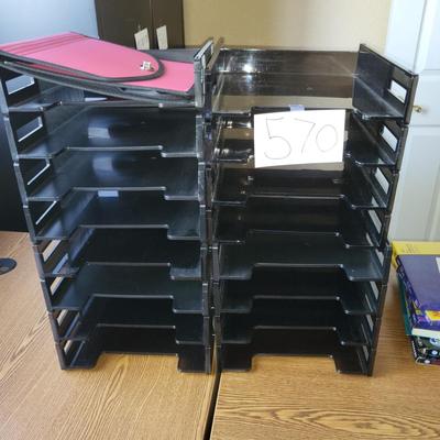 Black Plastic 16 Paper Tray Organizer W/Red Portfolio Folder