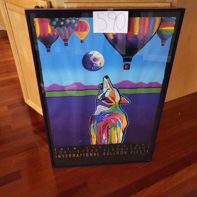 International Balloon Fiesta Wolf & Hot Air Balloon in Plastic Frame