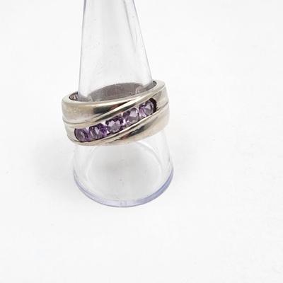 Sterling Silver Channel Set Purple Stone Wedding Band