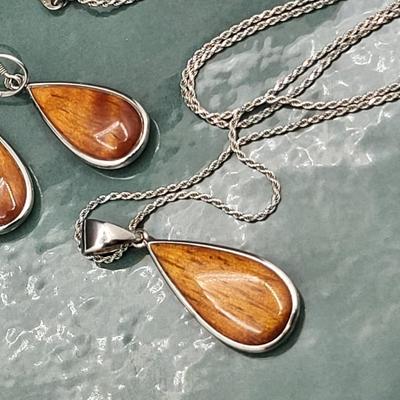 Petrified Wood Sterling Necklace & Earring Set 10.3gr