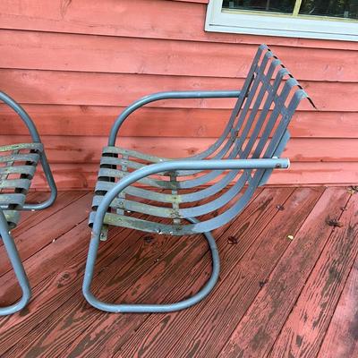 Matching Pair of Green Metal Patio Chairs (2L-RG)
