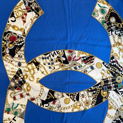 Chanel Blue Logo Vintage Silk Scarf