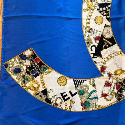 Chanel Blue Logo Vintage Silk Scarf