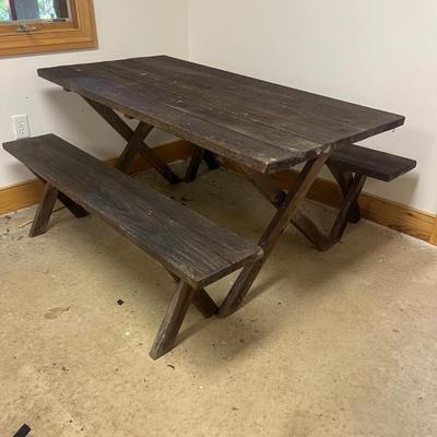 Wooden Picnic Table With Two Benches (2G1-MG)