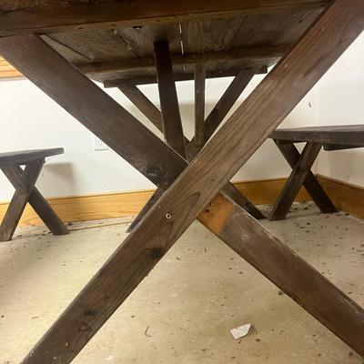 Wooden Picnic Table With Two Benches (2G1-MG)