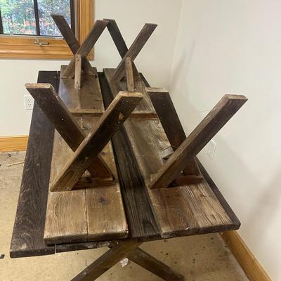 Wooden Picnic Table With Two Benches (2G1-MG)