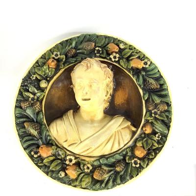 595 Antique Plaster Della Robbia Roundel Wall Plaque