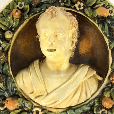595 Antique Plaster Della Robbia Roundel Wall Plaque