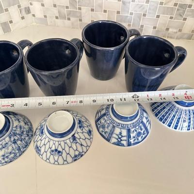 Japanese rice bowls 4 Pottery barn navy blue mugs