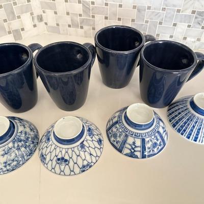 Japanese rice bowls 4 Pottery barn navy blue mugs