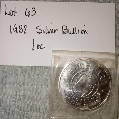 1 troy ounce silver bullion 1982