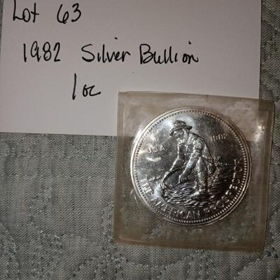 1 troy ounce silver bullion 1982