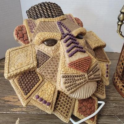 Lions Mask and Wicker Tube Basket