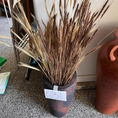Brown/Red Clay Vase W/Fake Barley