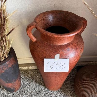 Large/Tall, Brown Clay Vase W/Handles