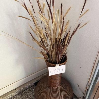 Rounded Bottom, Spiral, Tall, Brown Vase W/Fake Barley