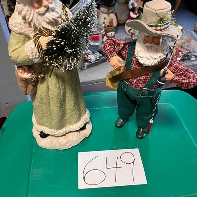 2 Santas - Fishing Santa & Santa Holding Pine Tree