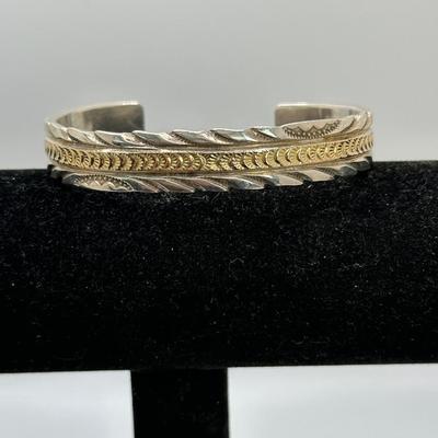 Signed Silver & 14kt cuff bracelet