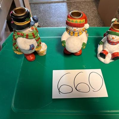 3 Snowman Taper Candle Holders