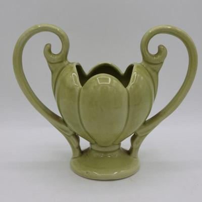 Vintage USA Pottery Green Double Handle Planter