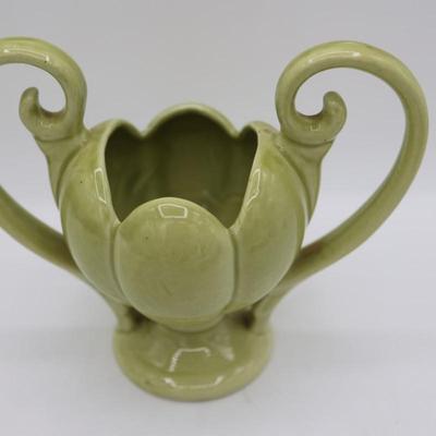 Vintage USA Pottery Green Double Handle Planter