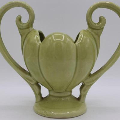 Vintage USA Pottery Green Double Handle Planter