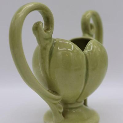 Vintage USA Pottery Green Double Handle Planter