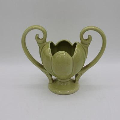 Vintage USA Pottery Green Double Handle Planter