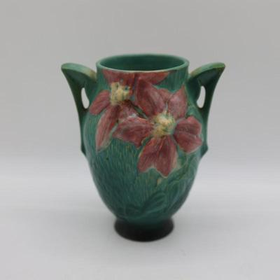 ROSEVILLE Pottery Clematis Double Handled Vase, Marked
