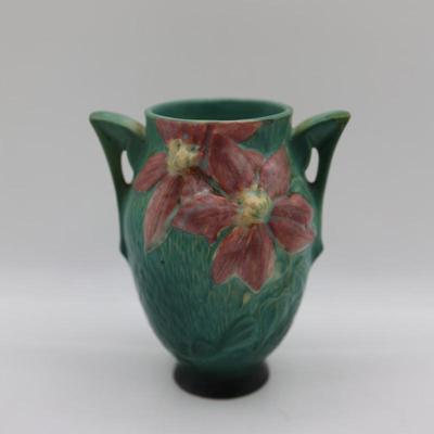 ROSEVILLE Pottery Clematis Double Handled Vase, Marked